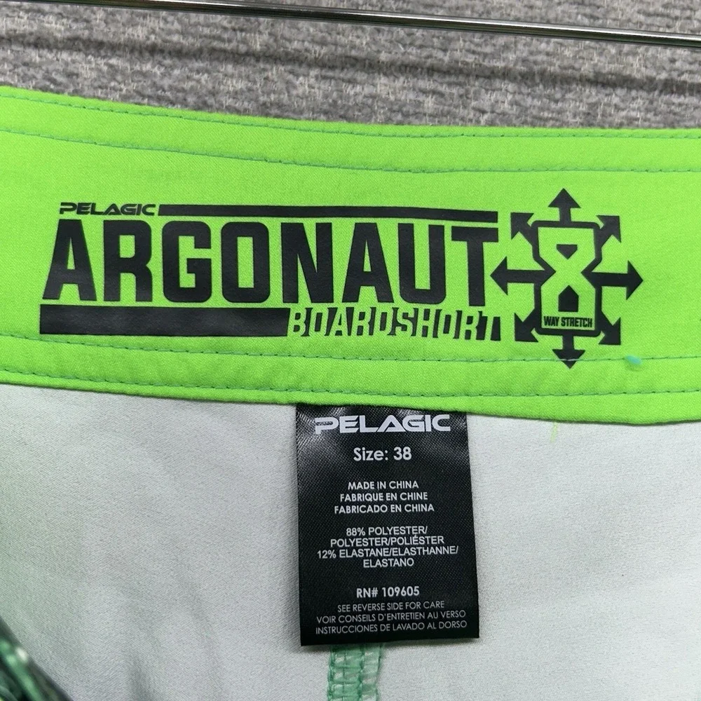 Pelagic Argonaut Boardshorts Men Size 38 Green Stripe Coral Camo Beach Fishing